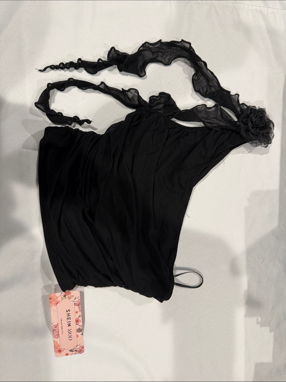 SHEIN Black Ruffle-Trim Camisole Top